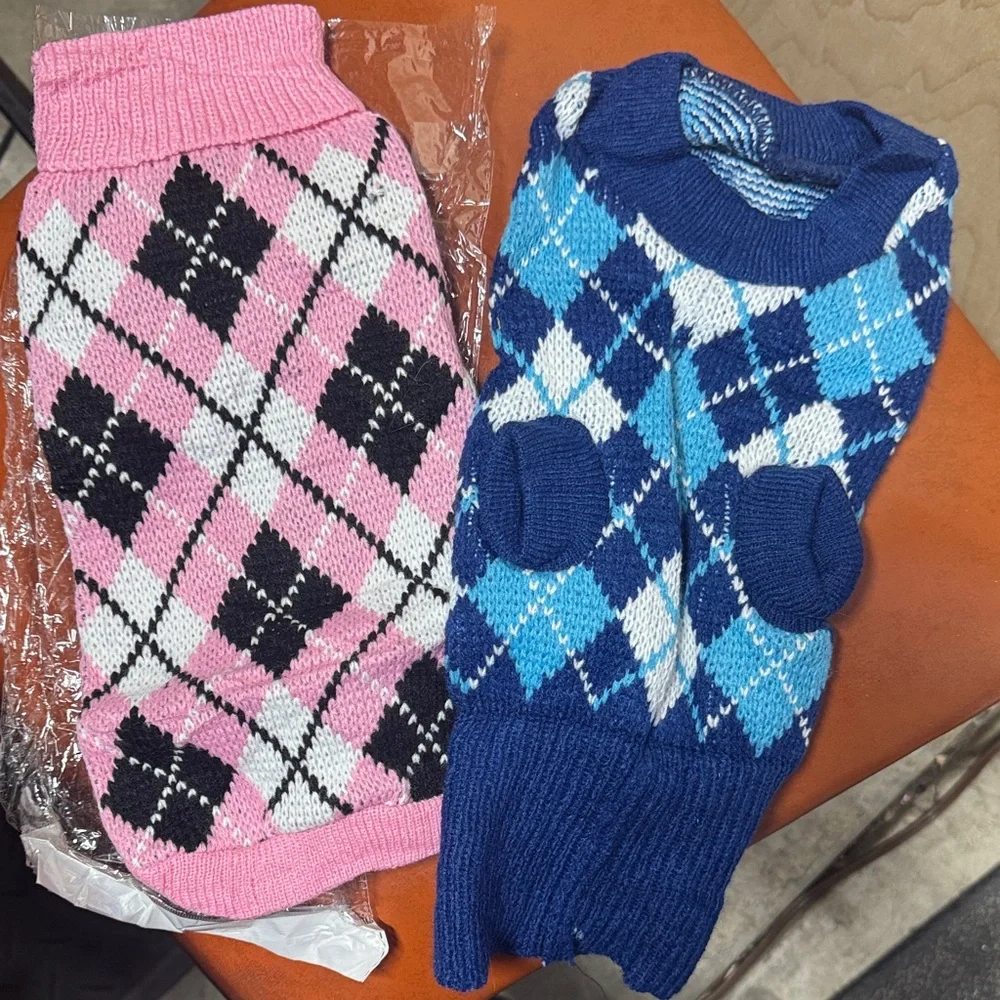 Argyle Dog Sweaters in Pink and Blue